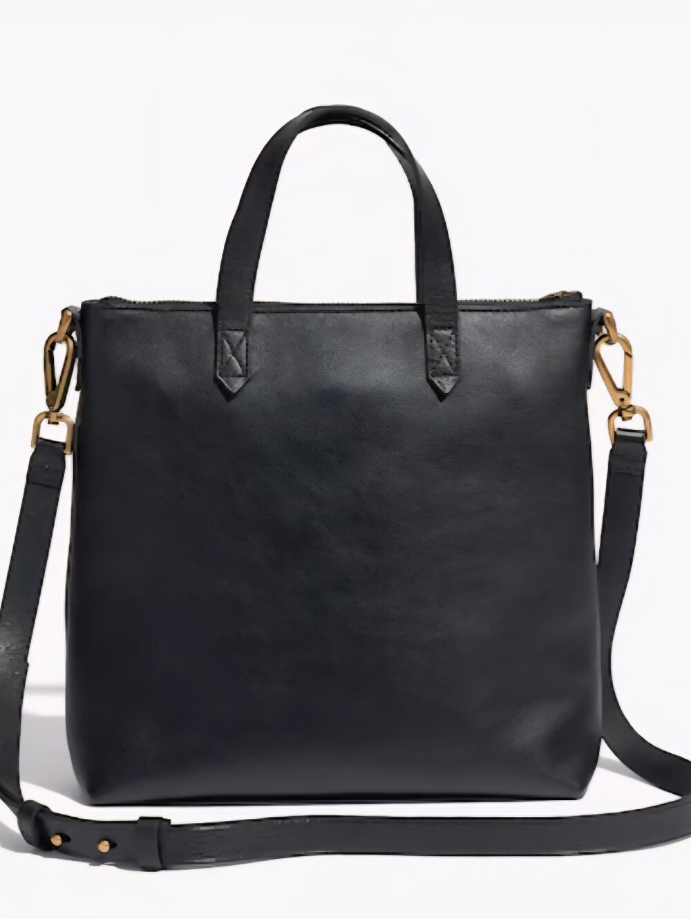 Madewell Zip Top Transport Crossbody Black Leather Tote Small